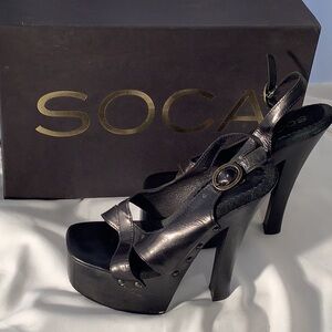 Black Leather Platform Heels